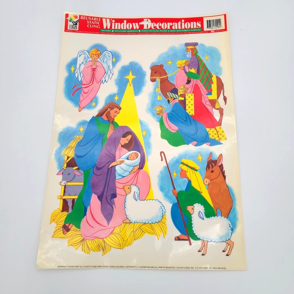 Vintage 90s Window Decorations Color-Clings Christmas Nativity Christian Unused